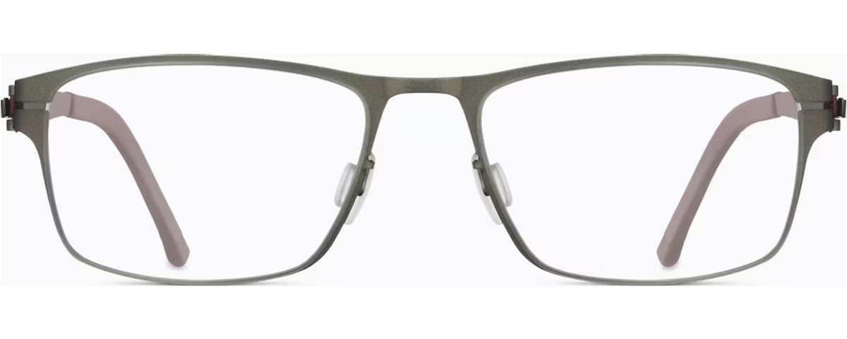 Slim rectangular eyeglasses in a soft gray metal finish with lightweight construction - mcculley optix gallery