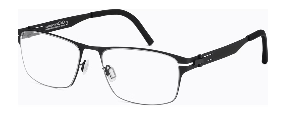 Matte black rectangular eyeglass frames with clean lines and adjustable nose pads - mcculley optix gallery