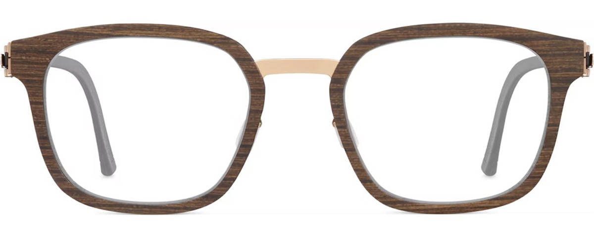 Brown wood-style eyeglasses with modern rectangular lenses – mcculley optix gallery