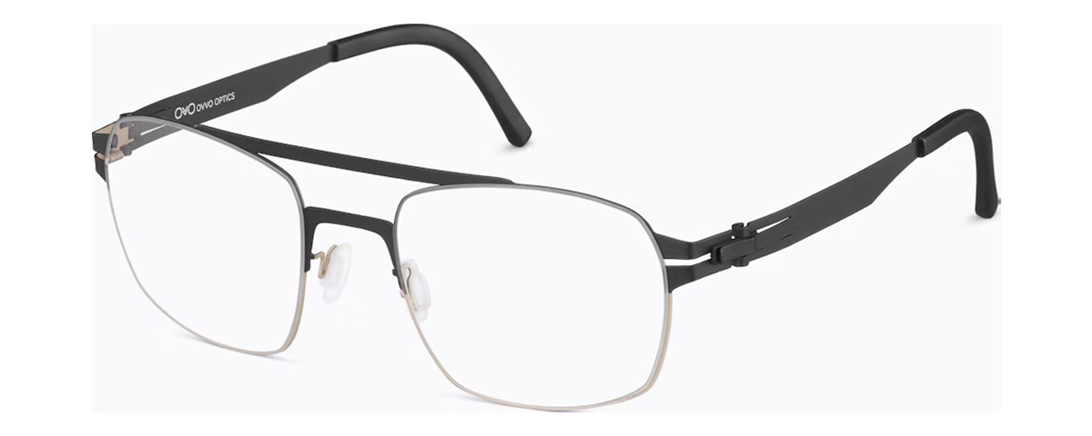 Black rectangular eyeglasses featuring a minimalist metal frame design – mcculley optix gallery
