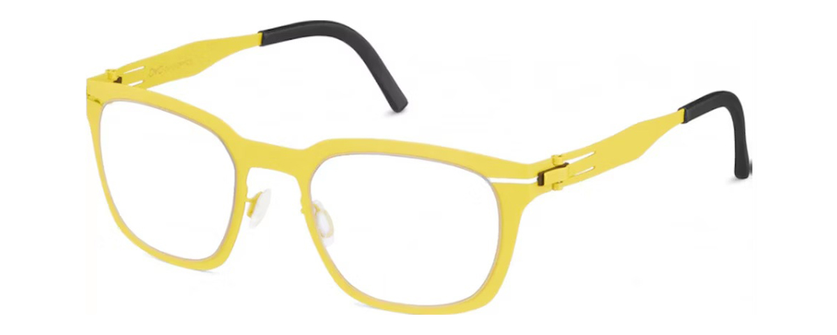 Bright yellow rectangular eyeglasses with bold frame design and black temple tips – mcculley optix gallery
