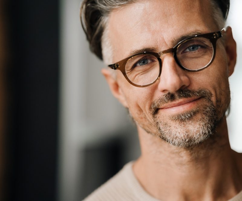 Stylish man wearing contemporary round eyeglasses that reflect current eyewear trends and modern fashion preferences - what style glasses are in fashion